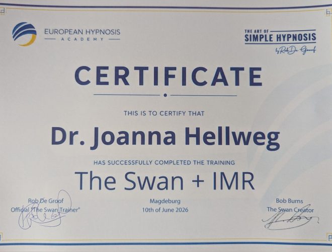 Zertifikat Dr. Joanna Hellweg - Hypnose Paderborn